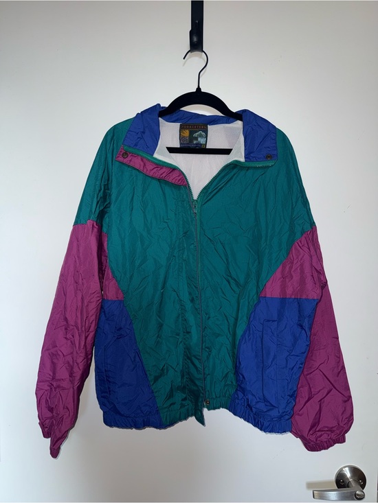 Jackets & Blazers - Vintage Colorblock Windbreaker Jacket - Teal, Purple & Royal Blue